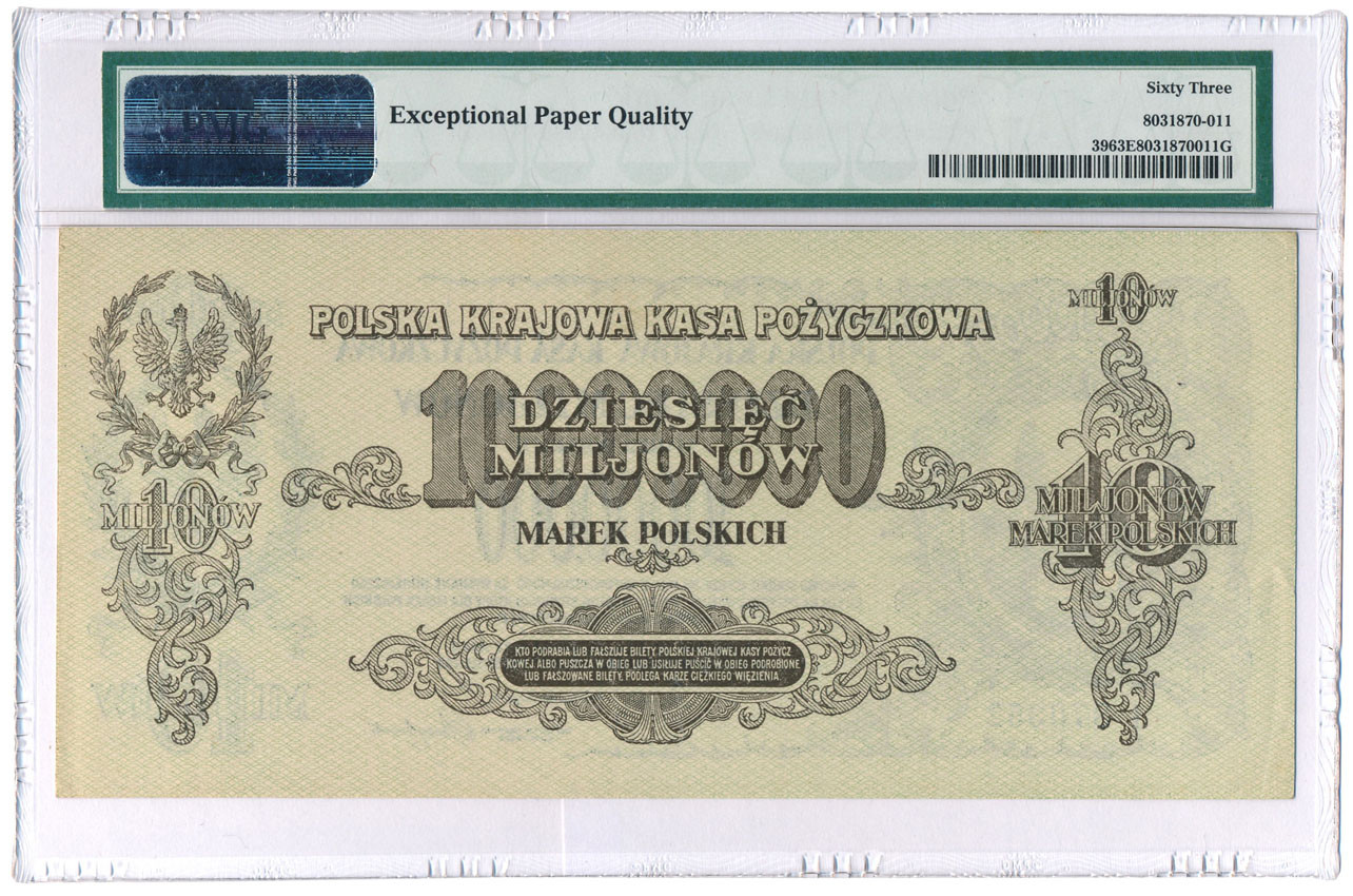 10 milionów marek polskich 1923 seria I PMG 63 EPQ